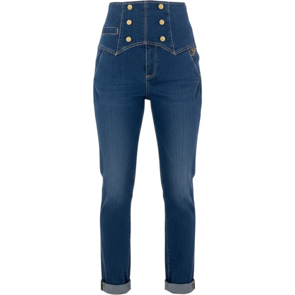 Fabulosity High Waisted Buttons Denim Jeans  Blue Flip Cuffs Y2K Women's Size 5